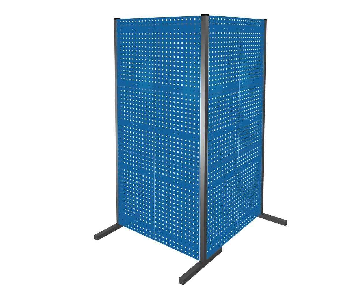 Modulare Trennwand, Werkzeugwand, Doppelfeld 90 Grad, 4 Lochplatten, Plattenhöhe 1.500 mm, 2.000 x 1.000 x 1.000 mm (HxBxT), Anthrazitgrau (RAL 7016)