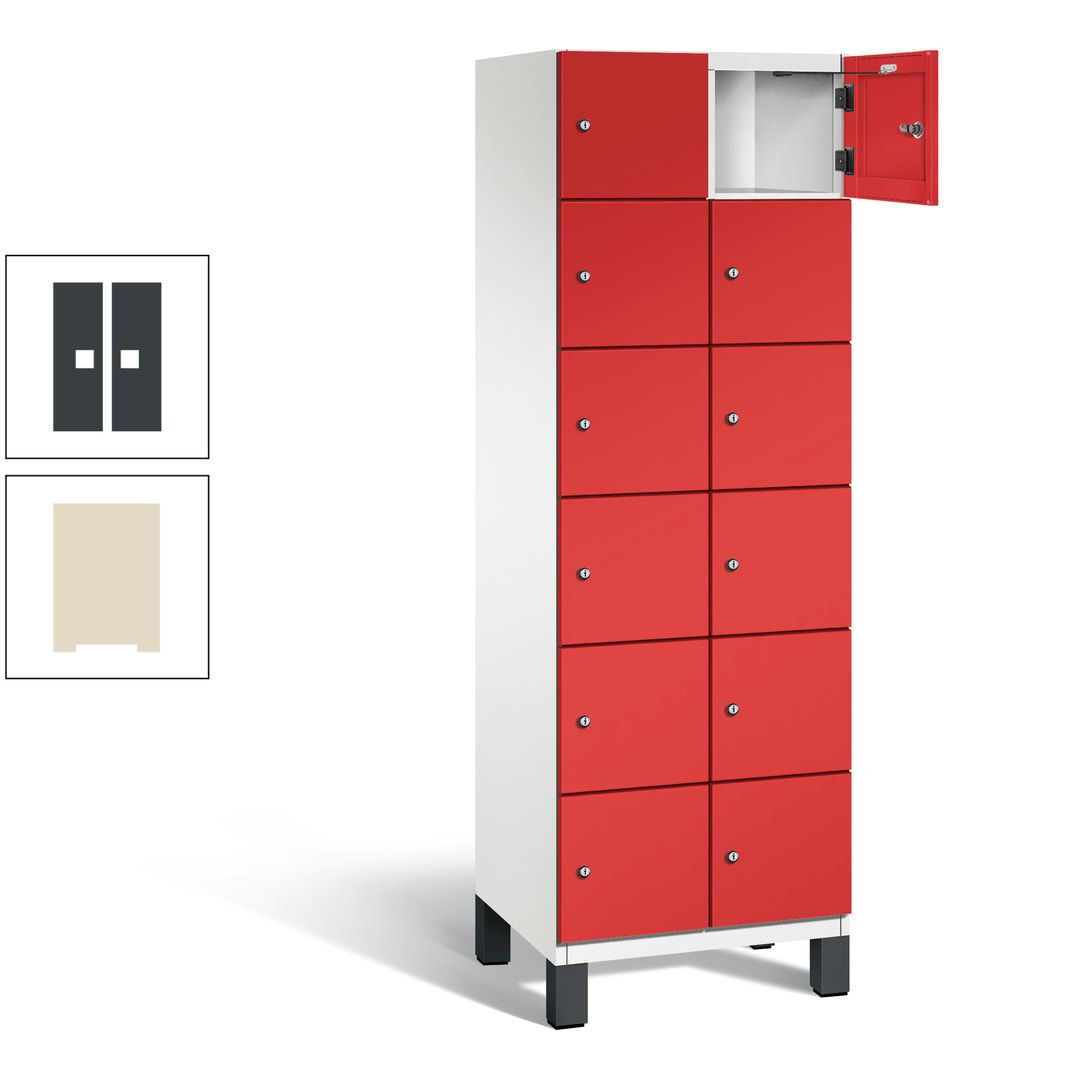 Fächerschrank, Stahlschrank, 12 Fächer, Türöffnungsbegrenzer, Füße, 1.980 x 600 x 525 mm (HxBxT), Korpus anthrazitgrau, Front anthrazitgrau