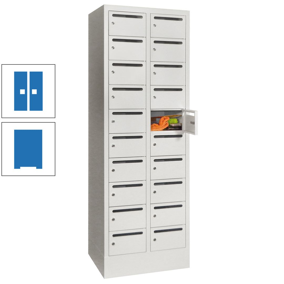 Postverteilerschrank, Schließfachschrank, 2 Abteile a 300 mm, 20 Fächer, 1.850 x 600 x 500 mm (HxBxT), Korpus anthrazitgrau, Front anthrazitgrau