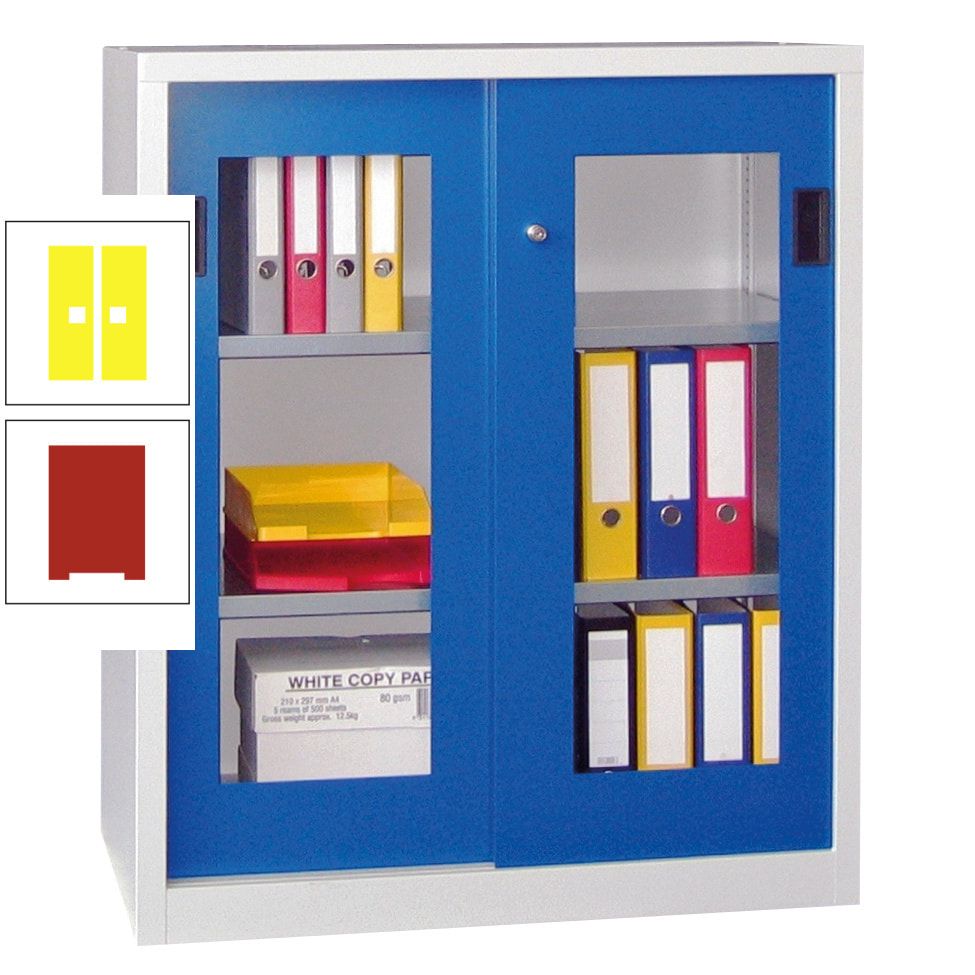 Schiebetürenschrank - Sichtfenstertüren - 1.000x1.000x400 mm (HxBxT) - 2 Böden, gepulvert - Zylinderschloss - anthrazitgrau