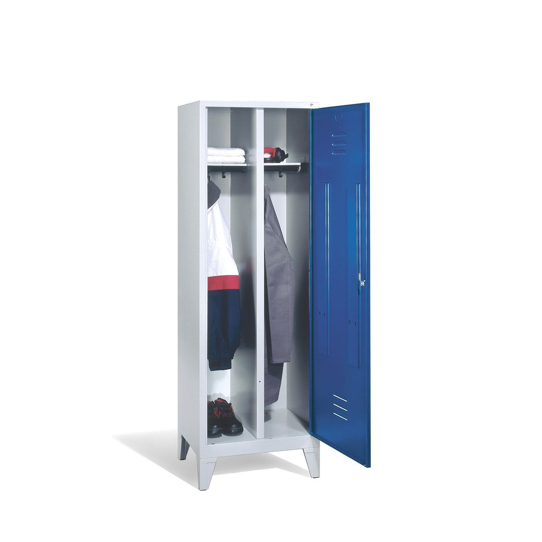 Doppel-Spind mit Großtür, Garderobenschrank mit Füßen, 2 Abteile a 300 mm, Korpus anthrazitgrau, Tür anthrazitgrau, 1.850 x 610 x 500 mm (HxBxT)