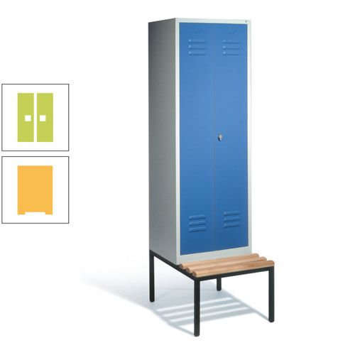 Doppel-Spindschrank, Buche Sitzbank untergebaut, 2 Abteile a 300 mm, Korpus lichtgrau, Tür anthrazitgrau, 2.090 x 610 x 815 mm (HxBxT)