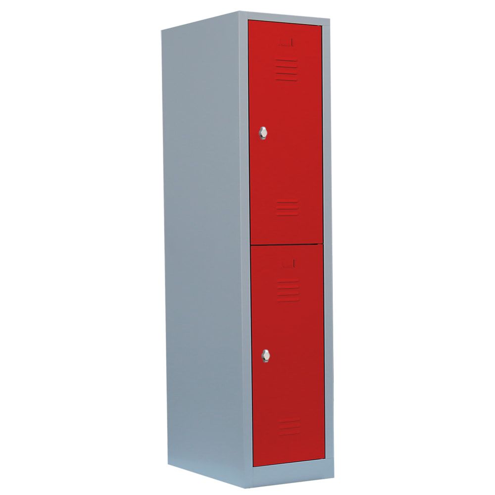 Garderobenschrank, Doppelstockspind, 1 Abteil, 2 Fächer, 1.800 x 415 x 500 mm (HxBxT), Stahl, Drehriegel, Korpus: lichtgrau, Front: anthrazitgrau