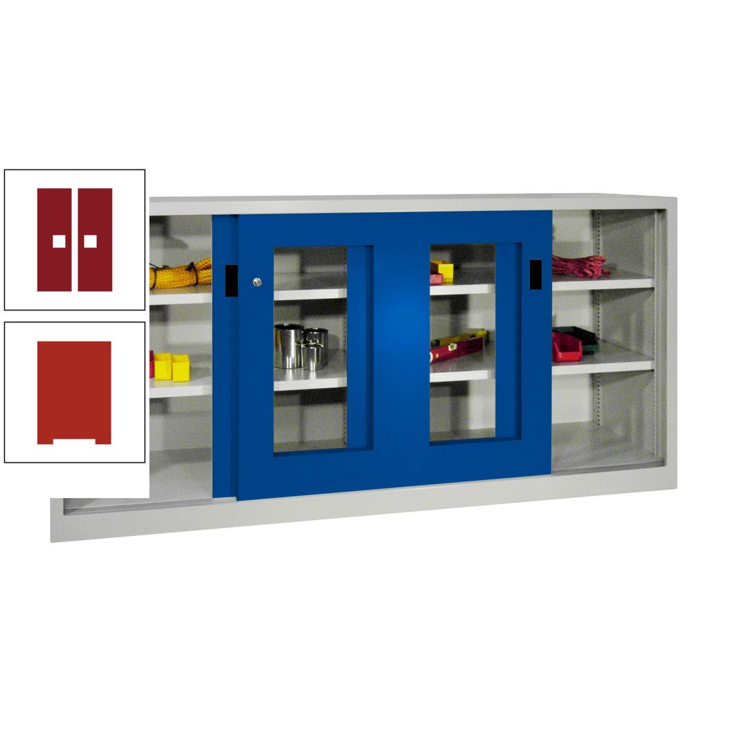 Schiebetürenschrank - Sichtfenstertüren - 1.000x2.000x400 mm (HxBxT) - 4 Böden, gepulvert - Zylinderschloss - anthrazitgrau