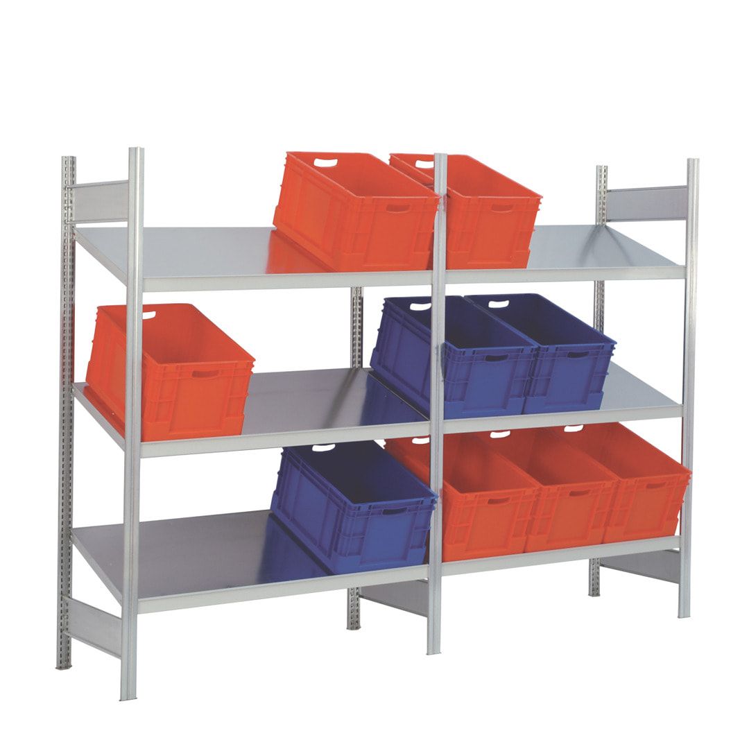 Schrägbodenregal - 150 kg - 3 Fachböden - 2.000 x 1.005 x 600 mm (HxBxT) - Anbauregal - verzinkt - Steckregal BERT