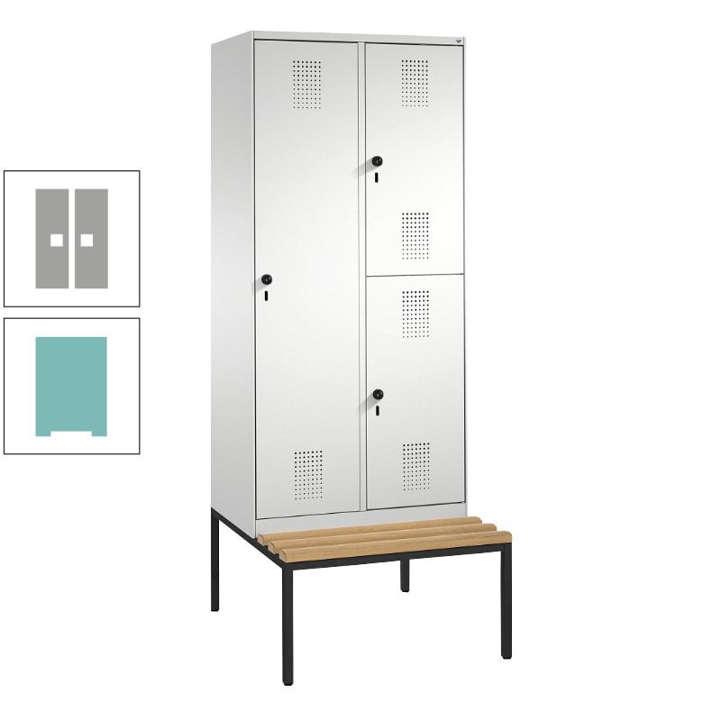Garderobenschrank, Spind ein- und doppelstöckig Sitzbank, 2 Abteile, 3 Fächer, 2.090 x 800 x 500 mm (HxBxT), Front anthrazitgrau, Korpus anthrazitgrau