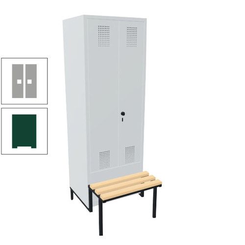 Doppel-Spind, Garderobenschrank, Buche Sitzbank integriert, 2 Abteile a 400 mm, Korpus anthrazitgrau, Tür anthrazitgrau, 1.850 x 800 x 815 mm (HxBxT)