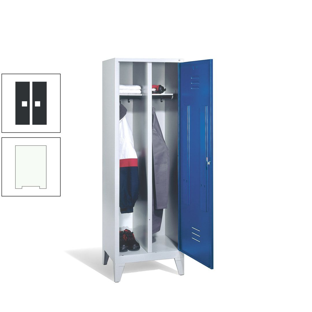 Doppel-Spind mit Großtür, Garderobenschrank mit Füßen, 2 Abteile a 300 mm, Korpus anthrazitgrau, Tür anthrazitgrau, 1.850 x 610 x 500 mm (HxBxT)