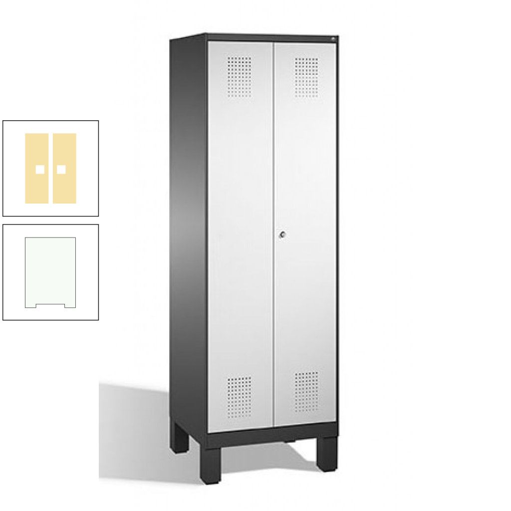 Doppel-Spind, Doppeltüren, Garderobenschrank mit Füßen, 2 Abteile a 300 mm, Korpus anthrazitgrau, Tür anthrazitgrau, 1.850 x 600 x 500 mm (HxBxT)