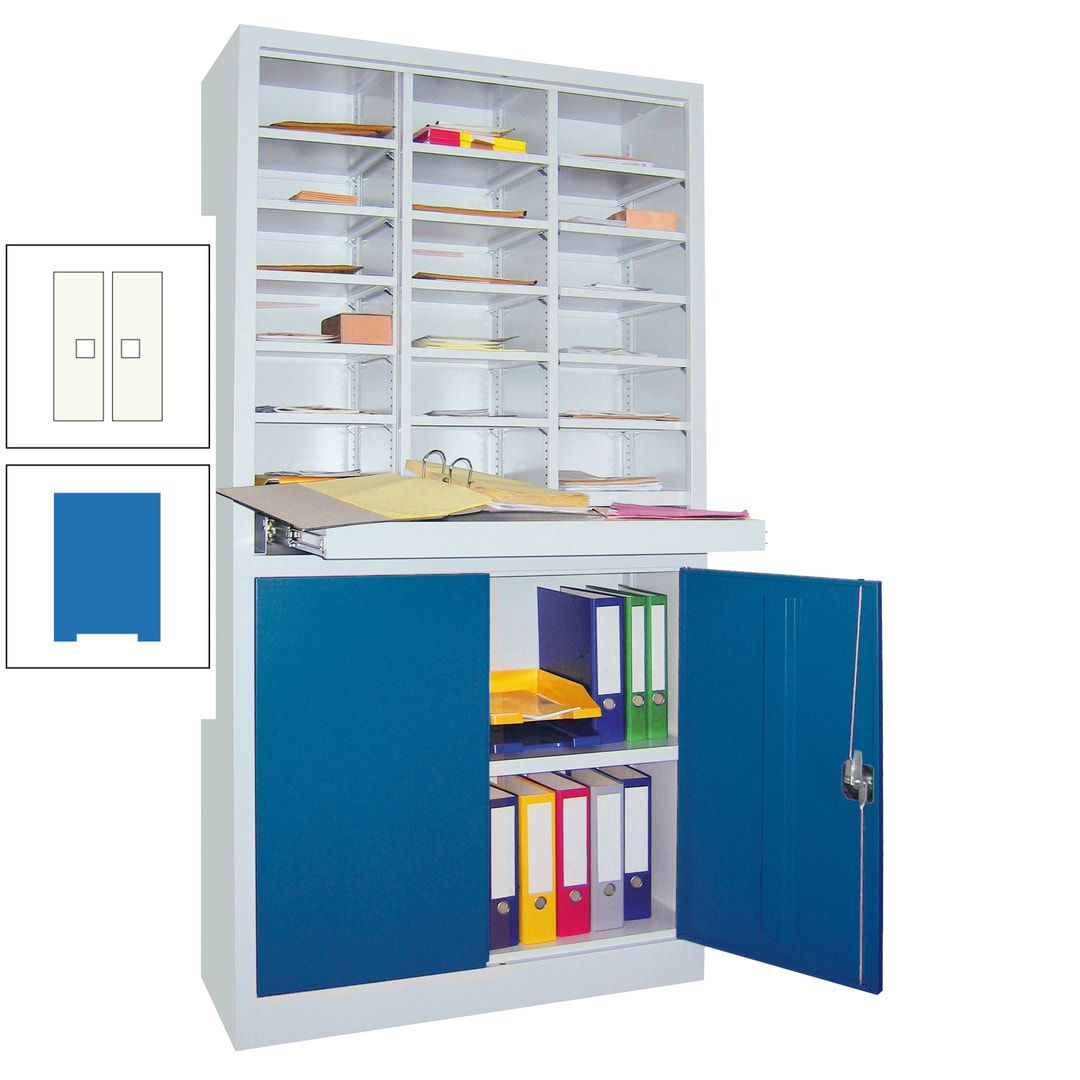 Aktenschrank - Büroschrank mit Sortierstation - 18 Fächer Ordnungsregal - Ausziehboden - 1.950 x 1.000 x 400 mm (HxBxT) - anthrazitgrau