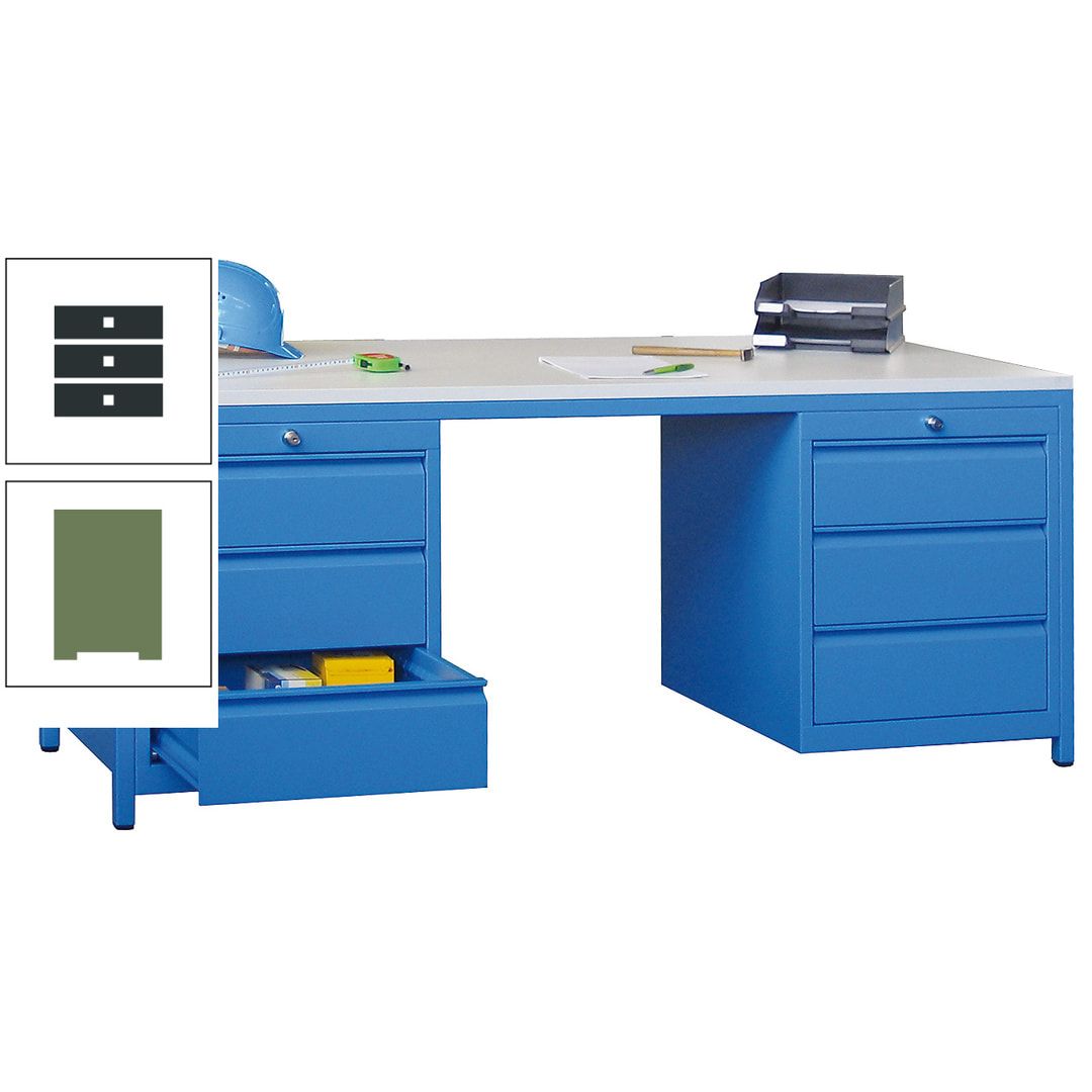 Meisterschreibtisch - 2 Schubladenblöcke - 6 Schubladen - 720 x 1.700 x 800 mm (HxBxT) - anthrazitgrau