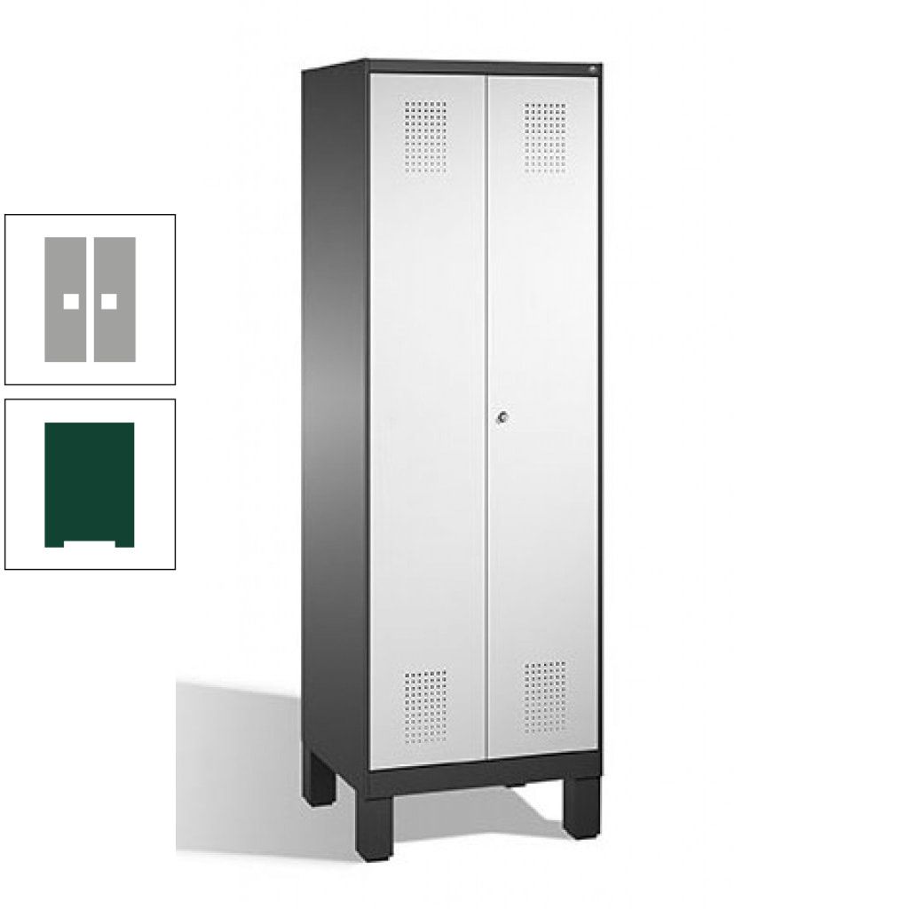 Doppel-Spind, Doppeltüren, Garderobenschrank mit Füßen, 2 Abteile a 300 mm, Korpus anthrazitgrau, Tür anthrazitgrau, 1.850 x 600 x 500 mm (HxBxT)