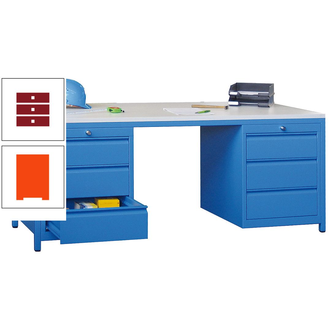 Meisterschreibtisch - 2 Schubladenblöcke - 6 Schubladen - 720 x 1.700 x 800 mm (HxBxT) - anthrazitgrau