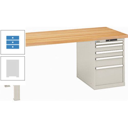Werkbank, Buchenplatte - Code Lock - Tragkraft 1.000 kg - 850 x 2.000 x 800 mm (HxBxT) - 5 Schubladen - Capriblau