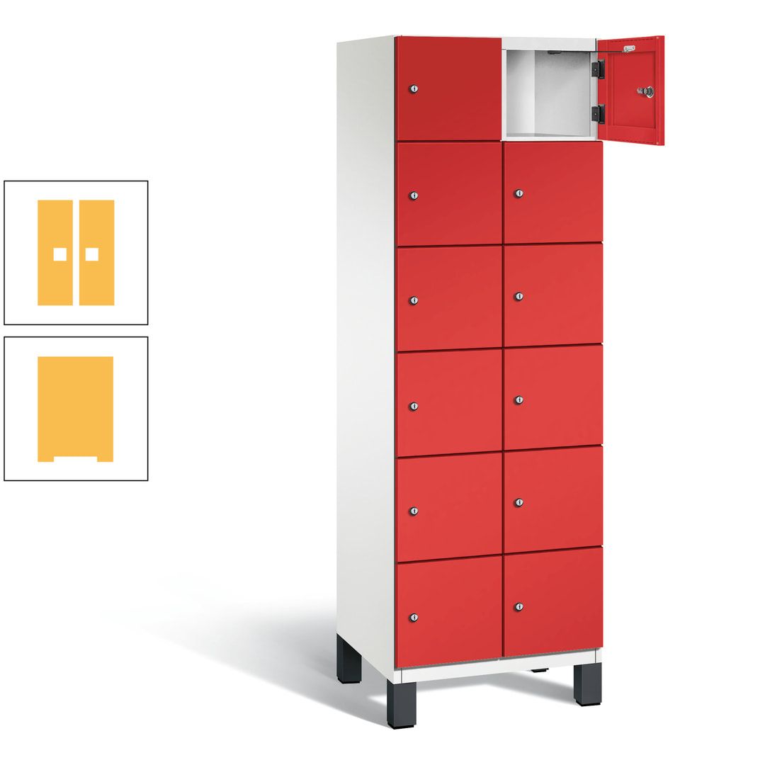 Fächerschrank, Stahlschrank, 12 Fächer, Türöffnungsbegrenzer, Füße, 1.980 x 600 x 525 mm (HxBxT), Korpus anthrazitgrau, Front anthrazitgrau