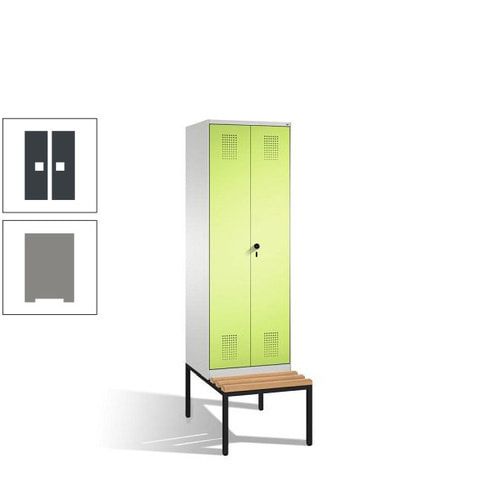 Doppel-Spind, Garderobenschrank, Buche Sitzbank untergebaut, 2 Abteile a 300 mm, Korpus anthrazitgrau, Tür anthrazitgrau, 2.090 x 600 x 815 mm (HxBxT)