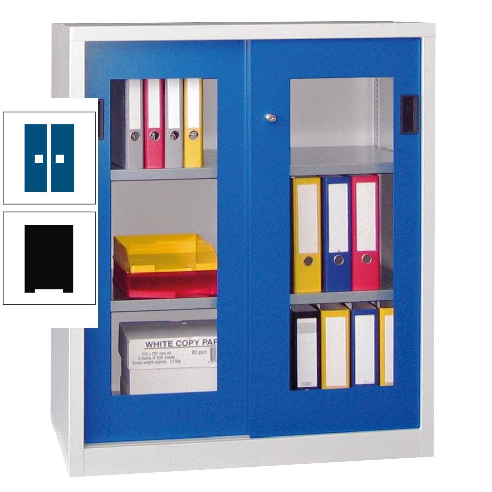 Schiebetürenschrank - Sichtfenstertüren - 1.000x1.000x400 mm (HxBxT) - 2 Böden, gepulvert - Zylinderschloss - anthrazitgrau