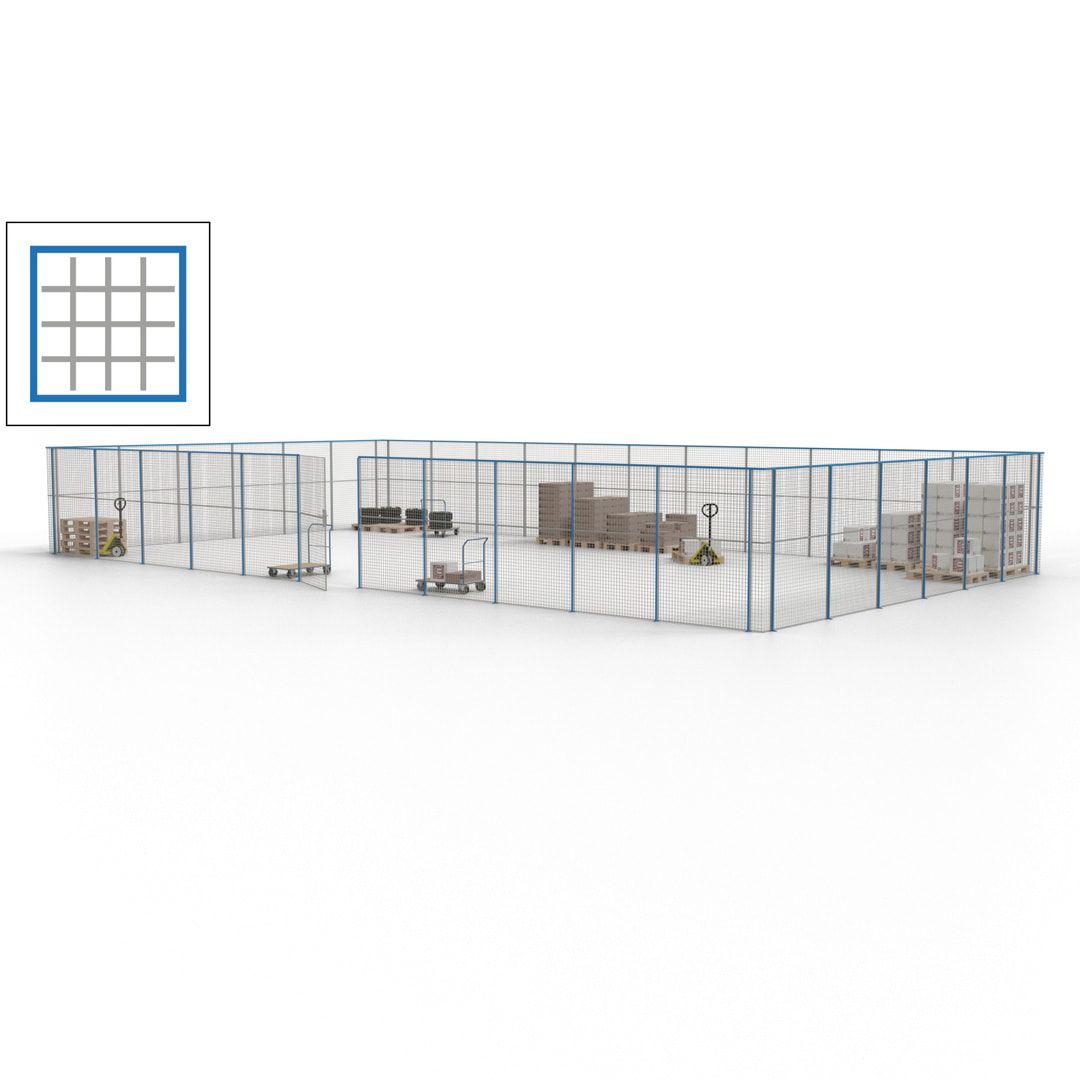 Maschinen Schutzgitter - Hallentrennwand - Sicherheitszaun - Tür - 51 m - 2.200 x 16.900 x 9.400 mm (HxBxT) - enzianblau