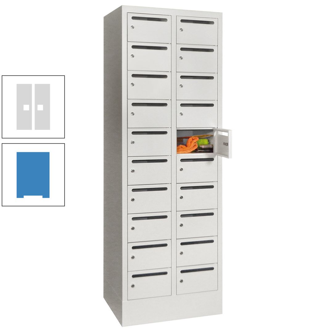 Postverteilerschrank, Schließfachschrank, 2 Abteile a 300 mm, 20 Fächer, 1.850 x 600 x 500 mm (HxBxT), Korpus anthrazitgrau, Front anthrazitgrau