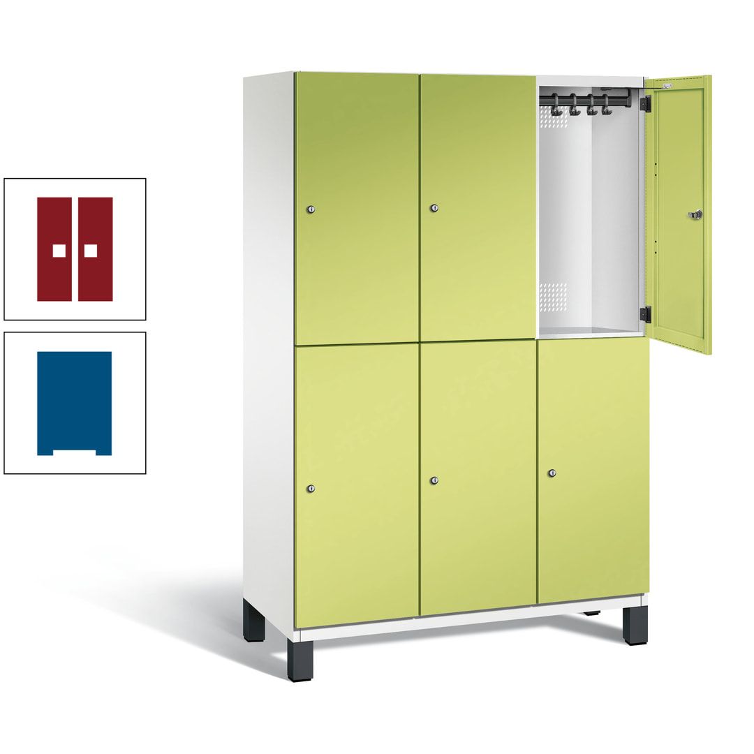 Fächerschrank, Stahlschrank, doppelstöckig, 6 Fächer, Füße, Korpus anthrazitgrau, Tür anthrazitgrau, 1.980 x 1.200 x 525 mm (HxBxT)
