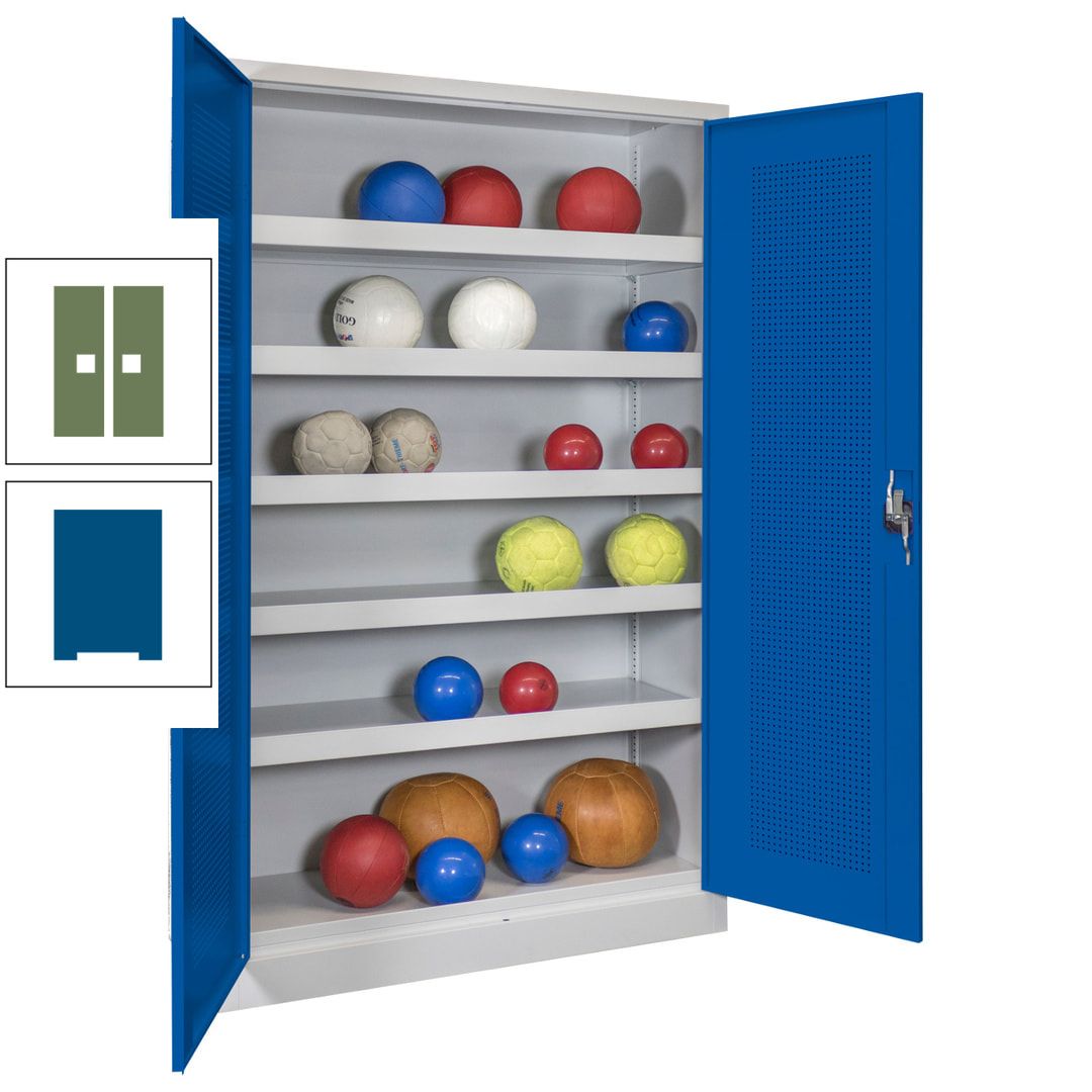 Ballschrank - Lochfeldtüren - 5 Böden - 1.950x1.200x500 mm (HxBxT) - anthrazitgrau