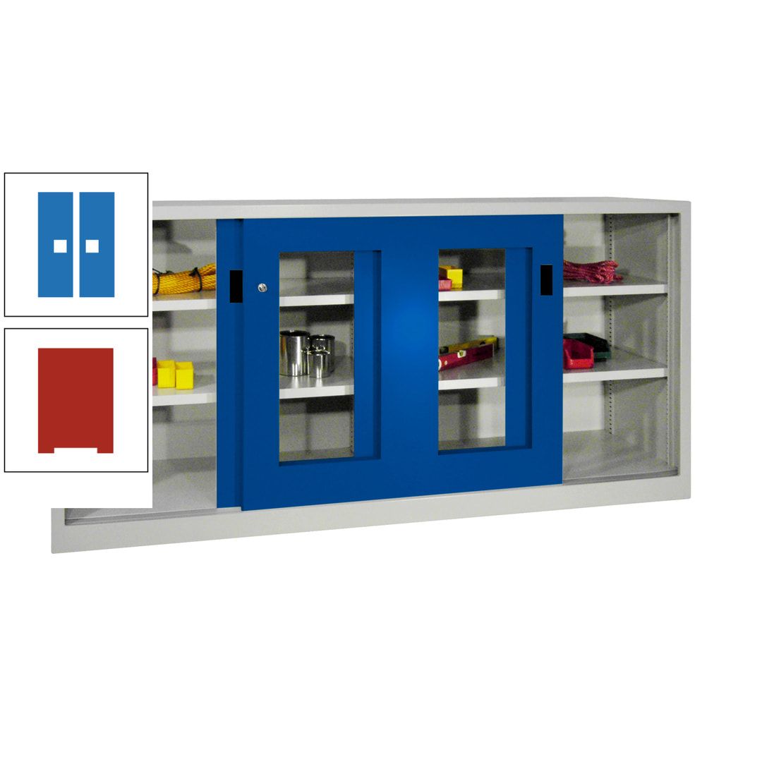 Schiebetürenschrank - Sichtfenstertüren - 1.000x2.000x400 mm (HxBxT) - 4 Böden, gepulvert - Zylinderschloss - anthrazitgrau