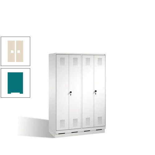 Doppel-Spind, Doppeltüren, Garderobenschrank mit Sockel, 4 Abteile a 300 mm, Korpus anthrazitgrau, Tür anthrazitgrau, 1.800 x 1.200 x 500 mm (HxBxT)