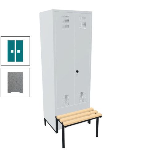 Doppel-Spind, Garderobenschrank, Buche Sitzbank integriert, 2 Abteile a 400 mm, Korpus anthrazitgrau, Tür anthrazitgrau, 1.850 x 800 x 815 mm (HxBxT)