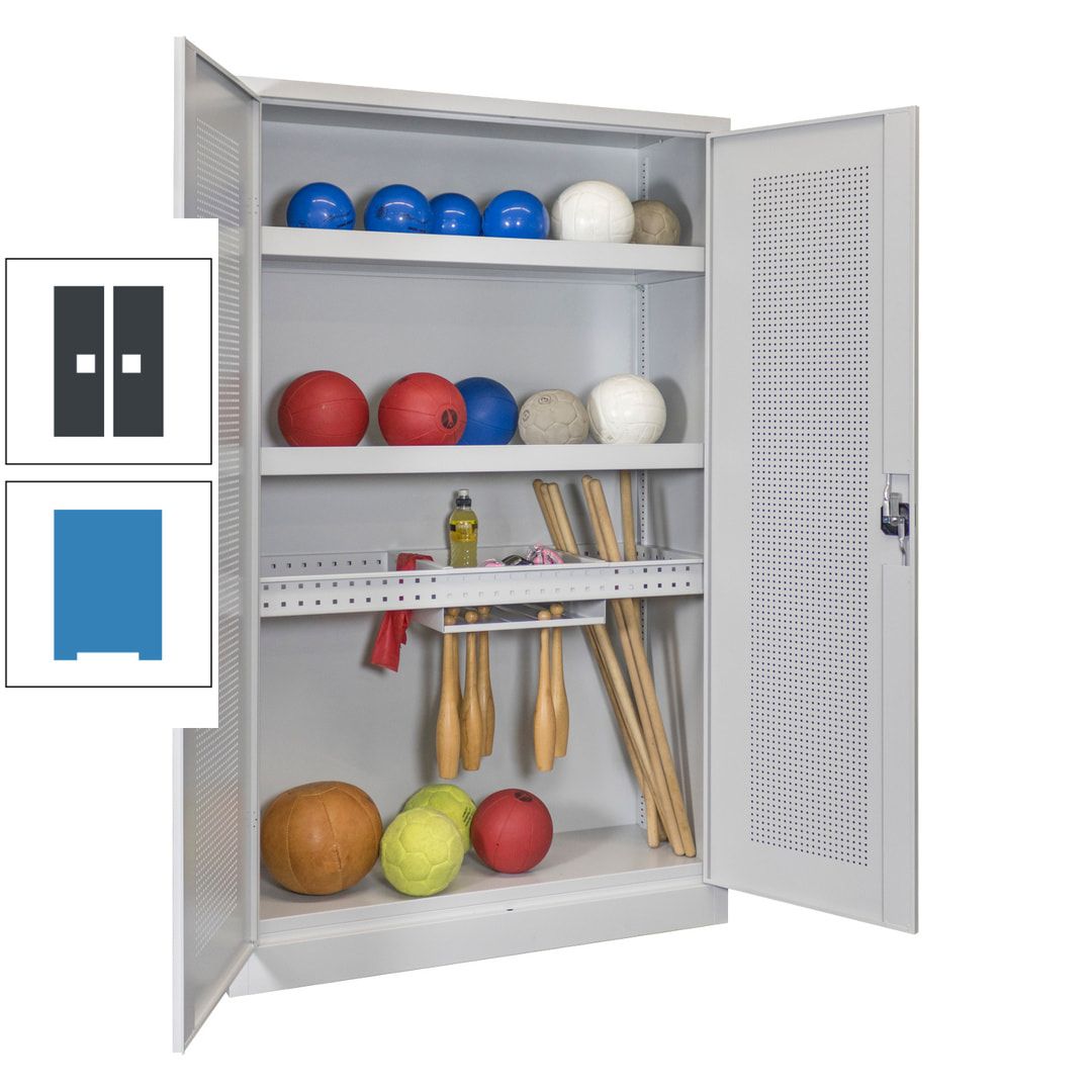 Sportschrank - Lochfeldtüren - Variante 2 - 1.950x1.200x500 mm (HxBxT) - anthrazitgrau