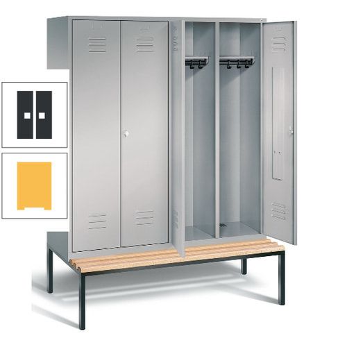Doppel-Spindschrank, Buche Sitzbank untergebaut, 4 Abteile a 400 mm, Korpus lichtgrau, Tür anthrazitgrau, 2.090 x 1.590 x 815 mm (HxBxT)