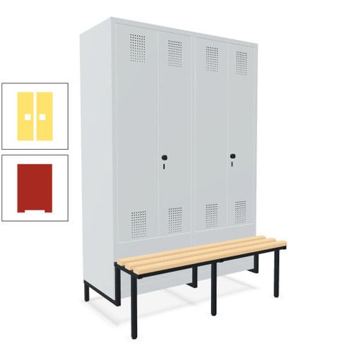 Doppel-Spind, Garderobenschrank, Buche Sitzbank integriert, 4 Abteile 300 mm, Korpus anthrazitgrau, Tür anthrazitgrau, 1.850 x 1.200 x 815 mm (HxBxT)