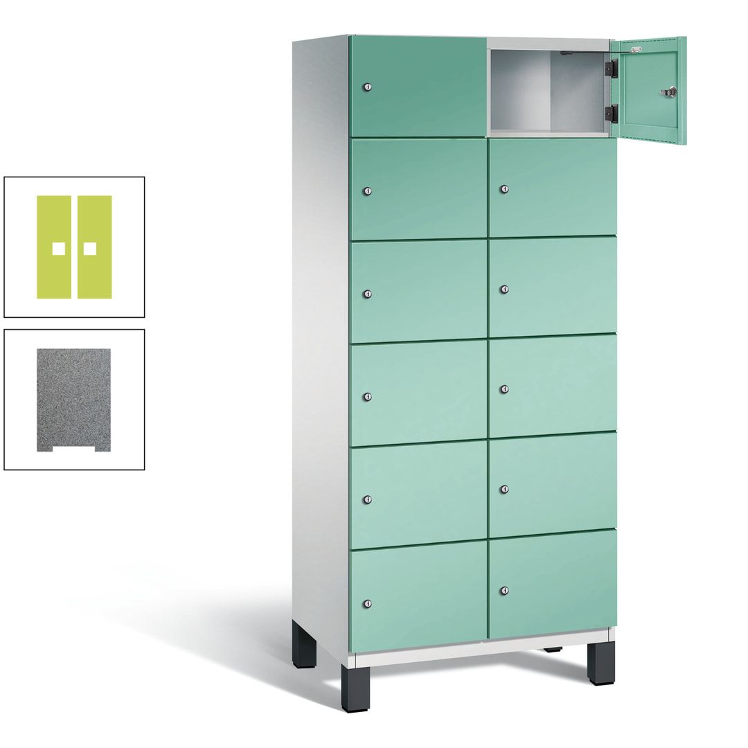 Fächerschrank, Stahlschrank, 12 Fächer, Türöffnungsbegrenzer, Füße, 1.980 x 800 x 525 mm (HxBxT), Korpus anthrazitgrau, Front anthrazitgrau