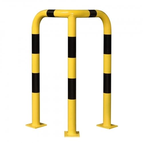 Eck Rammschutz-Bügel Indoor, Anfahrschutz aus Gütestahl, hochbelastbar, 600 mm Breite/Tiefe, Höhe 1.200 mm, gelb kunststoffbeschichtet