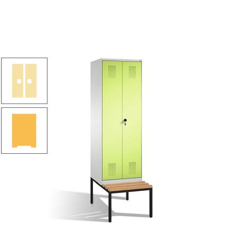 Doppel-Spind, Garderobenschrank, Buche Sitzbank untergebaut, 2 Abteile a 300 mm, Korpus anthrazitgrau, Tür anthrazitgrau, 2.090 x 600 x 815 mm (HxBxT)