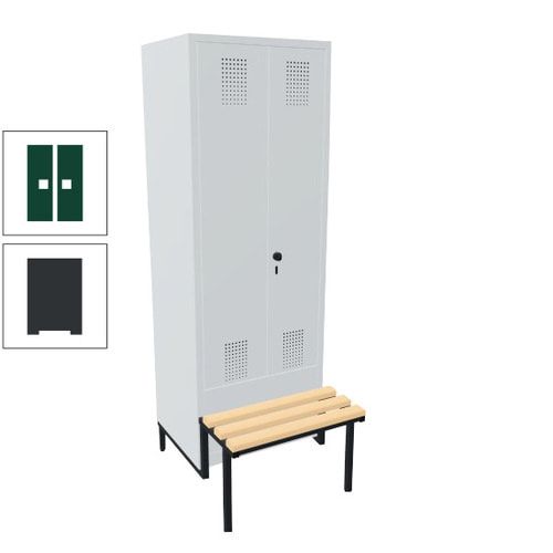 Doppel-Spind, Garderobenschrank, Buche Sitzbank integriert, 2 Abteile a 400 mm, Korpus anthrazitgrau, Tür anthrazitgrau, 1.850 x 800 x 815 mm (HxBxT)