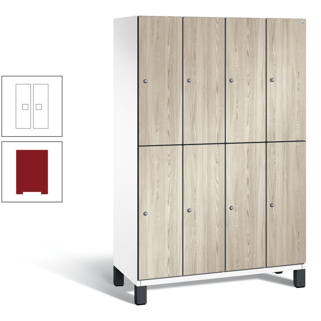 Fächerschrank, Garderobenschrank, mit Füßen, 4 Abteile, 1.980 x 1.200 x 525 mm (HxBxT), Korpus anthrazitgrau, Tür Donau-Ahorn