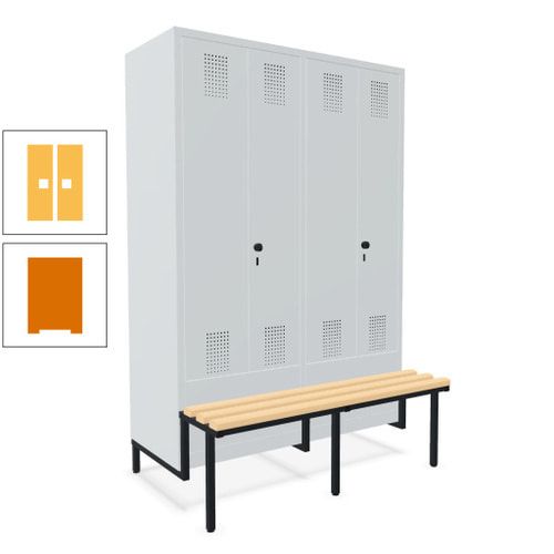 Doppel-Spind, Garderobenschrank, Buche Sitzbank integriert, 4 Abteile 300 mm, Korpus anthrazitgrau, Tür anthrazitgrau, 1.850 x 1.200 x 815 mm (HxBxT)