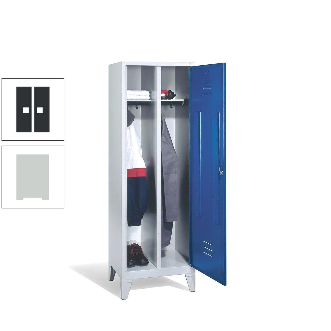 Doppel-Spind mit Großtür, Garderobenschrank mit Füßen, 2 Abteile a 300 mm, Korpus anthrazitgrau, Tür anthrazitgrau, 1.850 x 610 x 500 mm (HxBxT)