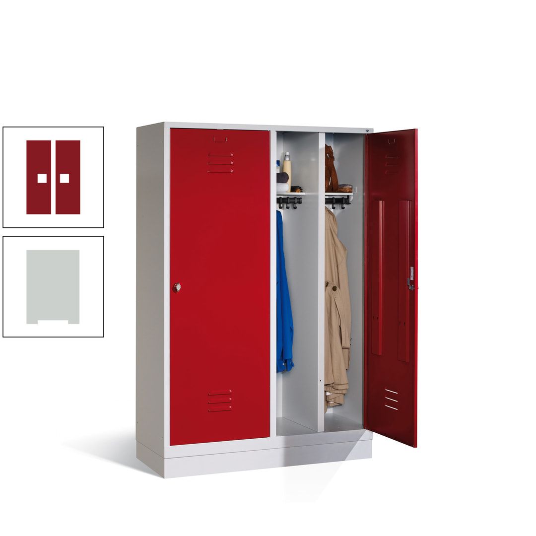 Doppel-Spind mit Großtüren, Garderobenschrank mit Sockel, 4 Abteile a 300 mm, Korpus anthrazitgrau, Tür anthrazitgrau, 1.800 x 1.190 x 500 mm (HxBxT)