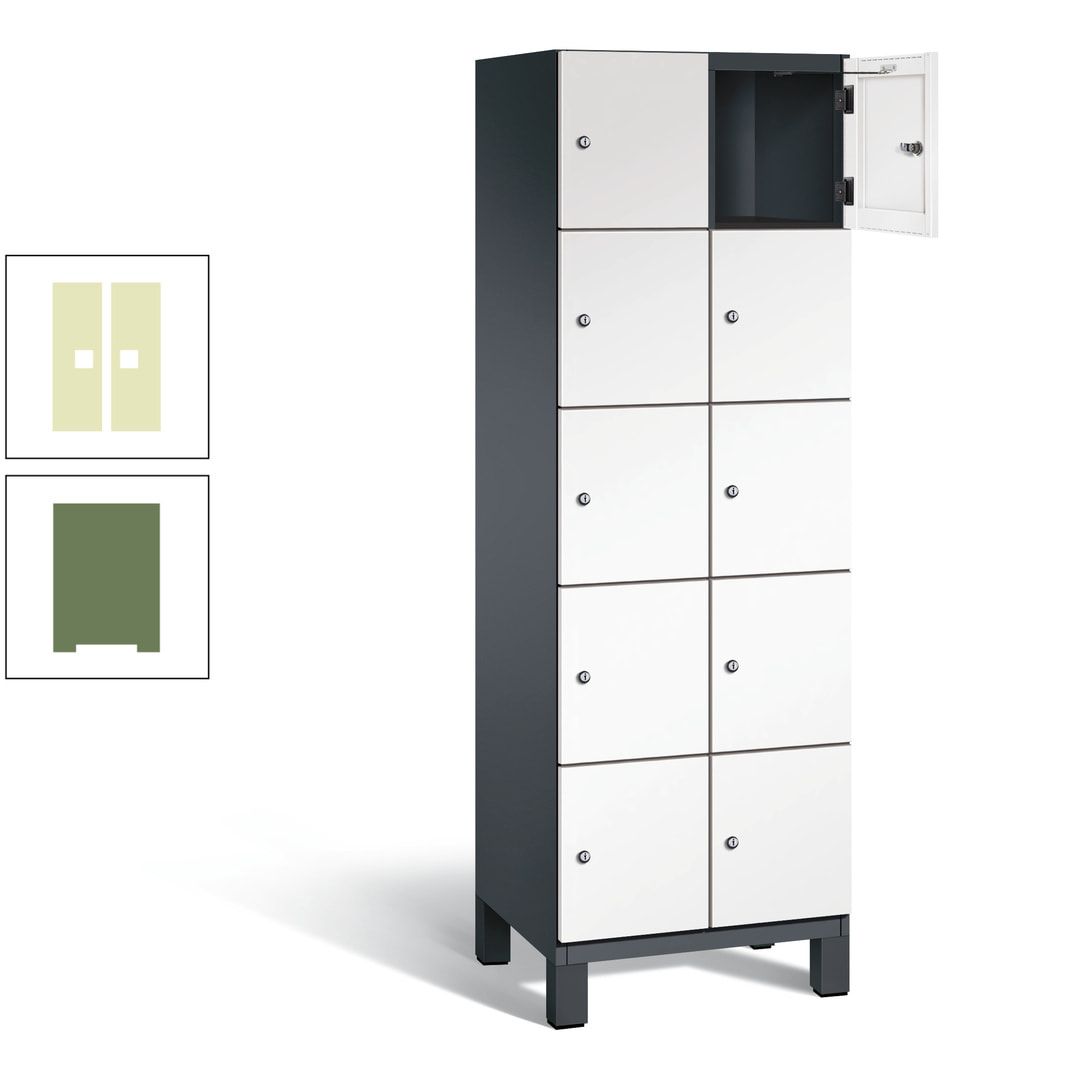 Fächerschrank, Stahlschrank, 10 Fächer, Türöffnungsbegrenzer, Füße, 1.980 x 600 x 525 mm (HxBxT), Korpus anthrazitgrau, Front anthrazitgrau