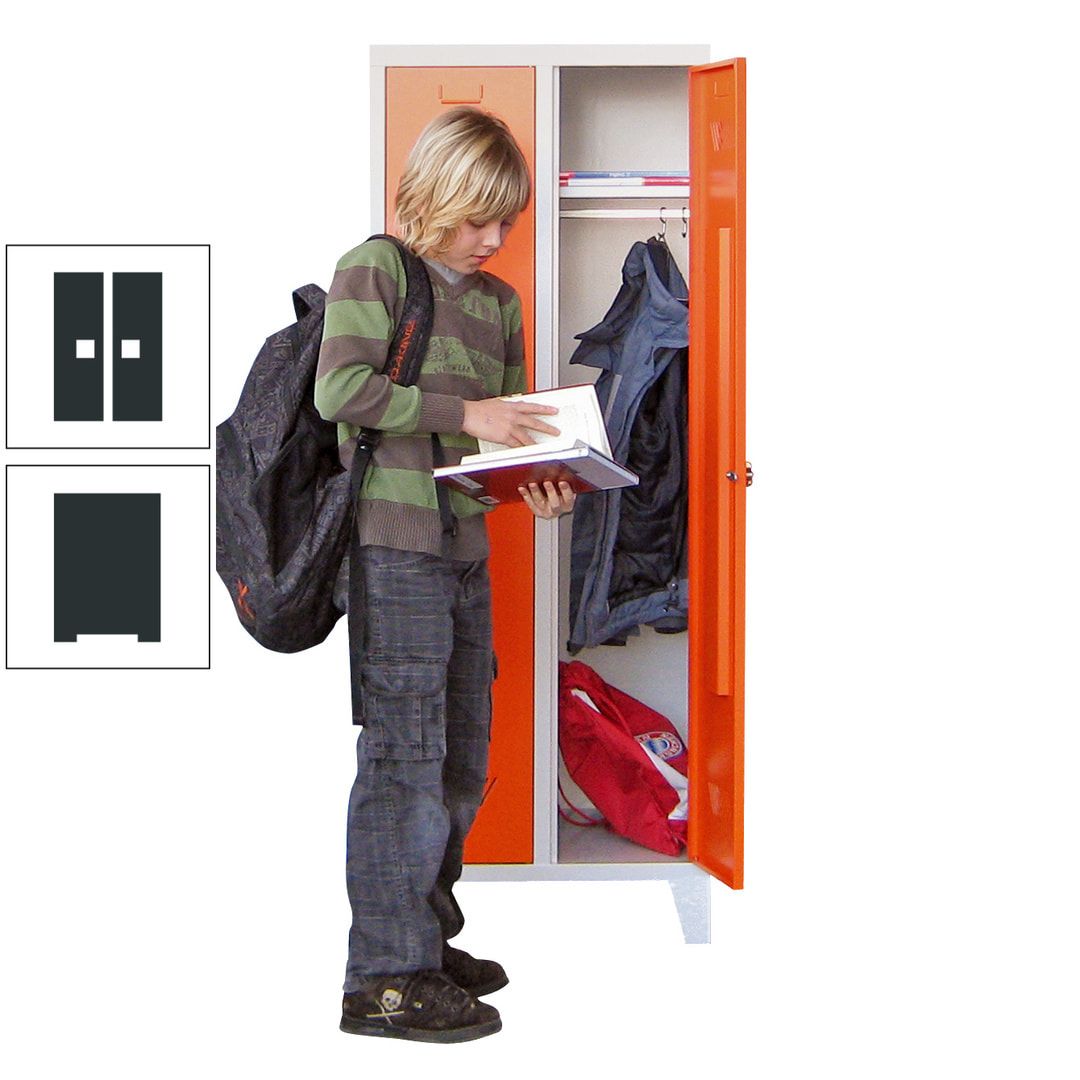 Spindschrank f. Schulen - mit Füßen - Höhe 1.600 mm - 2 Abteile a 300 mm - Drehriegel - anthrazitgrau