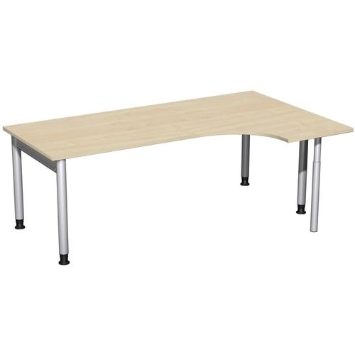 Eckschreibtisch, Ecke rechts, Füße einseitig verkürzt, 4-Fuß Pro, höhenverstellbar, 680-800 x 1.600 x 1.200 mm (HxBxT), Dekor Ahorn