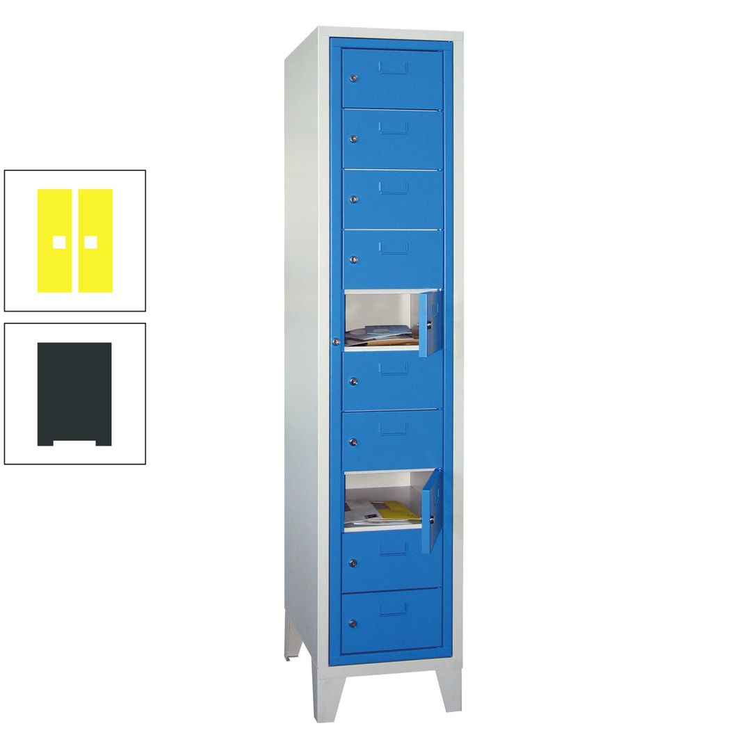 Schließfachschrank - Wäscheausgabeschrank - 10 Fächer a 315 mm - 1.850x400x500 mm (HxBxT) - Füße - Zylinderschloss - anthrazitgrau