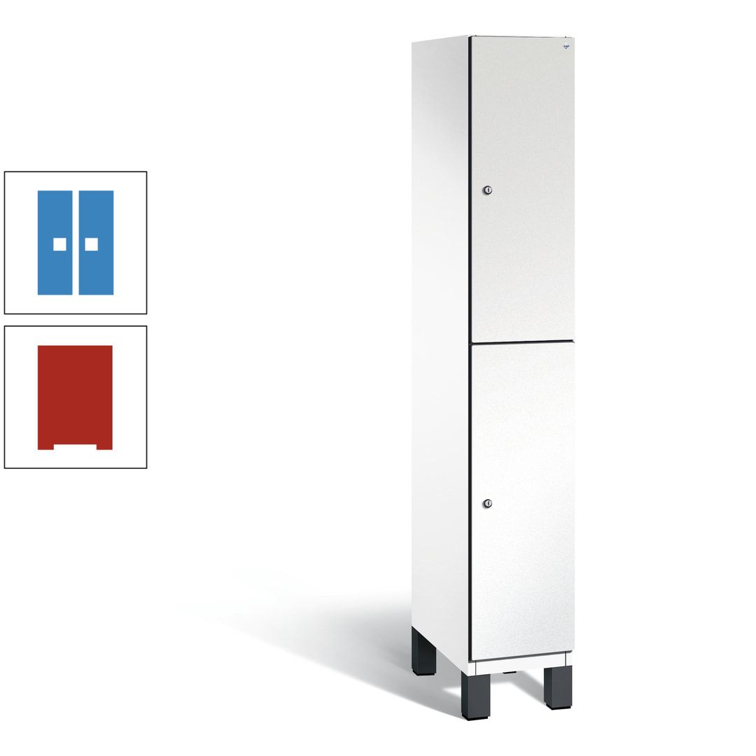 Fächerschrank, Stahlschrank, doppelstöckig, 2 Fächer, Füße, Korpus anthrazitgrau, Tür anthrazitgrau, 1.980 x 300 x 525 mm (HxBxT)