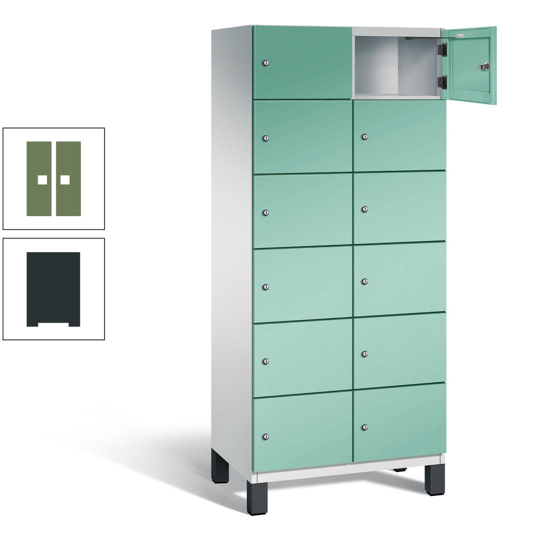 Fächerschrank, Stahlschrank, 12 Fächer, Türöffnungsbegrenzer, Füße, 1.980 x 800 x 525 mm (HxBxT), Korpus anthrazitgrau, Front anthrazitgrau