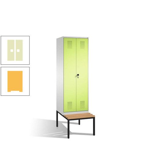 Doppel-Spind, Garderobenschrank, Buche Sitzbank untergebaut, 2 Abteile a 300 mm, Korpus anthrazitgrau, Tür anthrazitgrau, 2.090 x 600 x 815 mm (HxBxT)