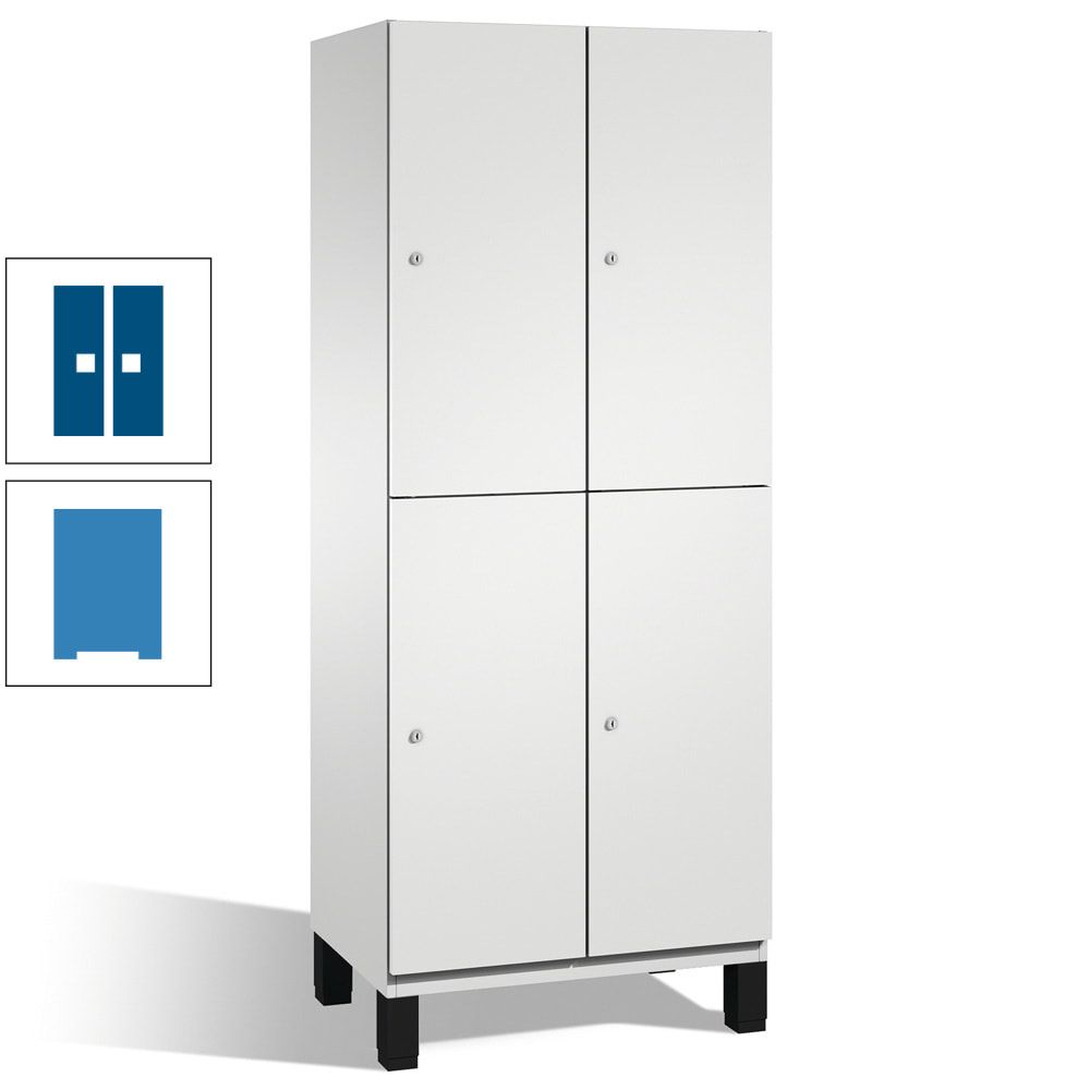 Fächerschrank, Stahlschrank, doppelstöckig, 4 Fächer, Füße, Korpus anthrazitgrau, Tür anthrazitgrau, 1.980 x 600 x 525 mm (HxBxT)