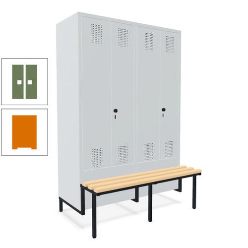 Doppel-Spind, Garderobenschrank, Buche Sitzbank integriert, 4 Abteile 300 mm, Korpus anthrazitgrau, Tür anthrazitgrau, 1.850 x 1.200 x 815 mm (HxBxT)