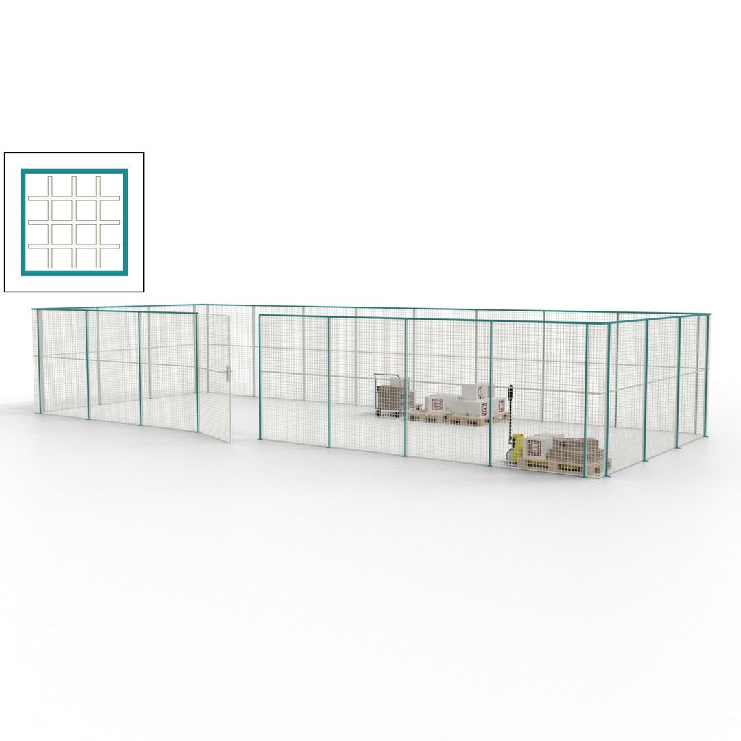 Maschinen Schutzgitter - Hallentrennwand - Sicherheitszaun - Tür - 33 m - 2.200 x 12.400 x 4.900 mm (HxBxT) - enzianblau