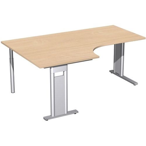 Eckschreibtisch, Eckteil 800 mm, Ecke links, Füße einseitig verkürzt, C-Fuß Pro, 720 x 1.600 x 1.200 mm (HxBxT), Gestell silber, Dekor Ahorn